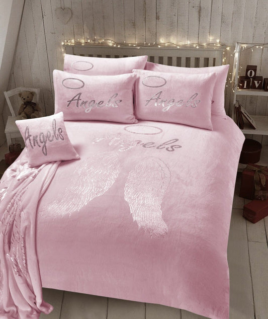 OLIVIA ROCCO Duvet Cover SINGLE / PINK Angel Wings Teddy Duvet Set Wholesale Manchester UK