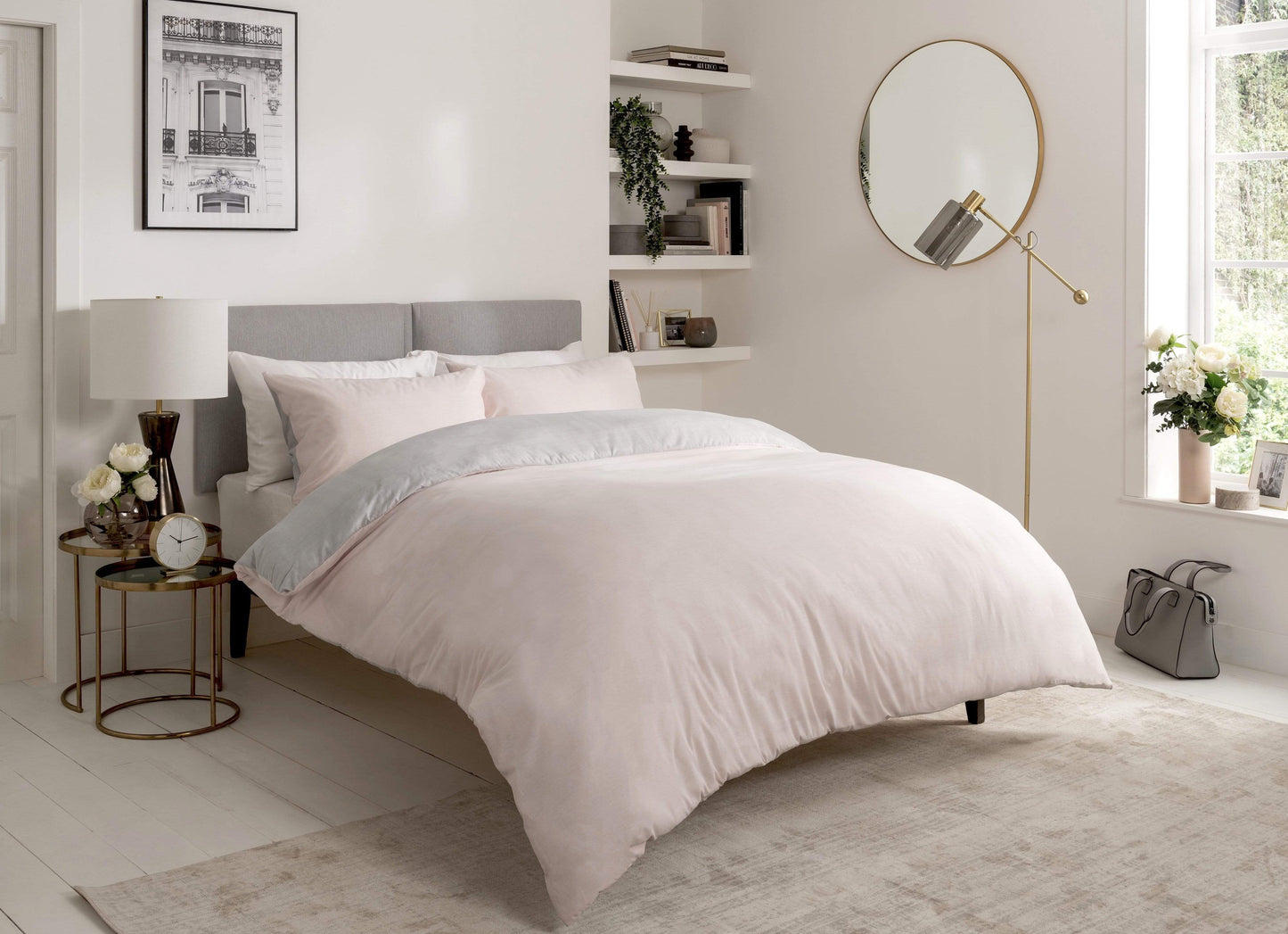 OLIVIA ROCCO Duvet Cover SINGLE / PINK Chambray Reversible Duvet Set Wholesale Manchester UK