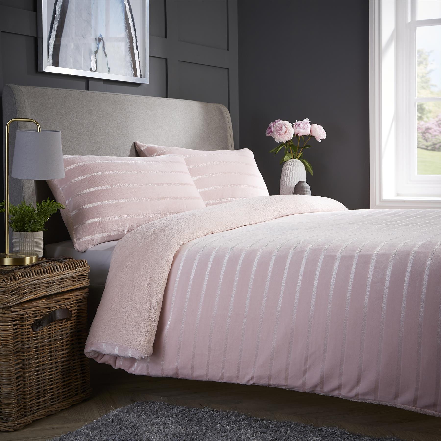 OLIVIA ROCCO Duvet Cover SINGLE / PINK Stripe Reversible Teddy Duvet Set Wholesale Manchester UK