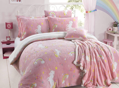 OLIVIA ROCCO Duvet Cover SINGLE Rainbow Unicorn Glow In The Dark Teddy Duvet Set Wholesale Manchester UK