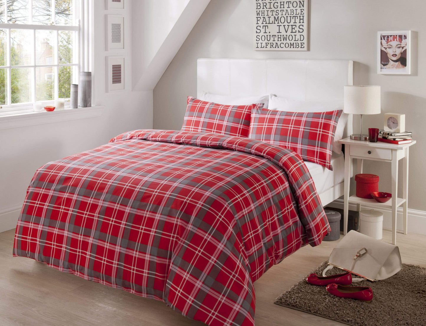 OLIVIA ROCCO Duvet Cover SINGLE / RED Check Duvet Set Wholesale Manchester UK