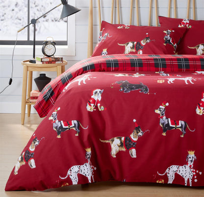 OLIVIA ROCCO Duvet Cover SINGLE / RED Christmas Dogs Duvet Set Wholesale Manchester UK