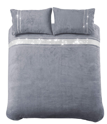 OLIVIA ROCCO Duvet Cover SINGLE / SILVER Diamante Teddy Duvet Set Wholesale Manchester UK