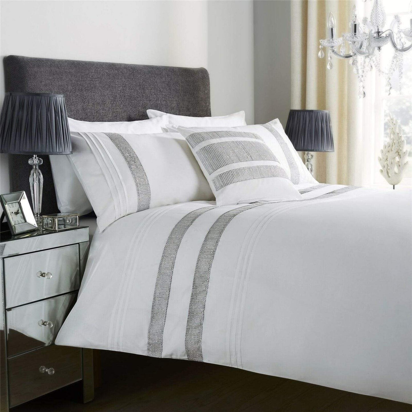 OLIVIA ROCCO Duvet Cover SINGLE / WHITE Diamante Glitz Duvet Set Wholesale Manchester UK