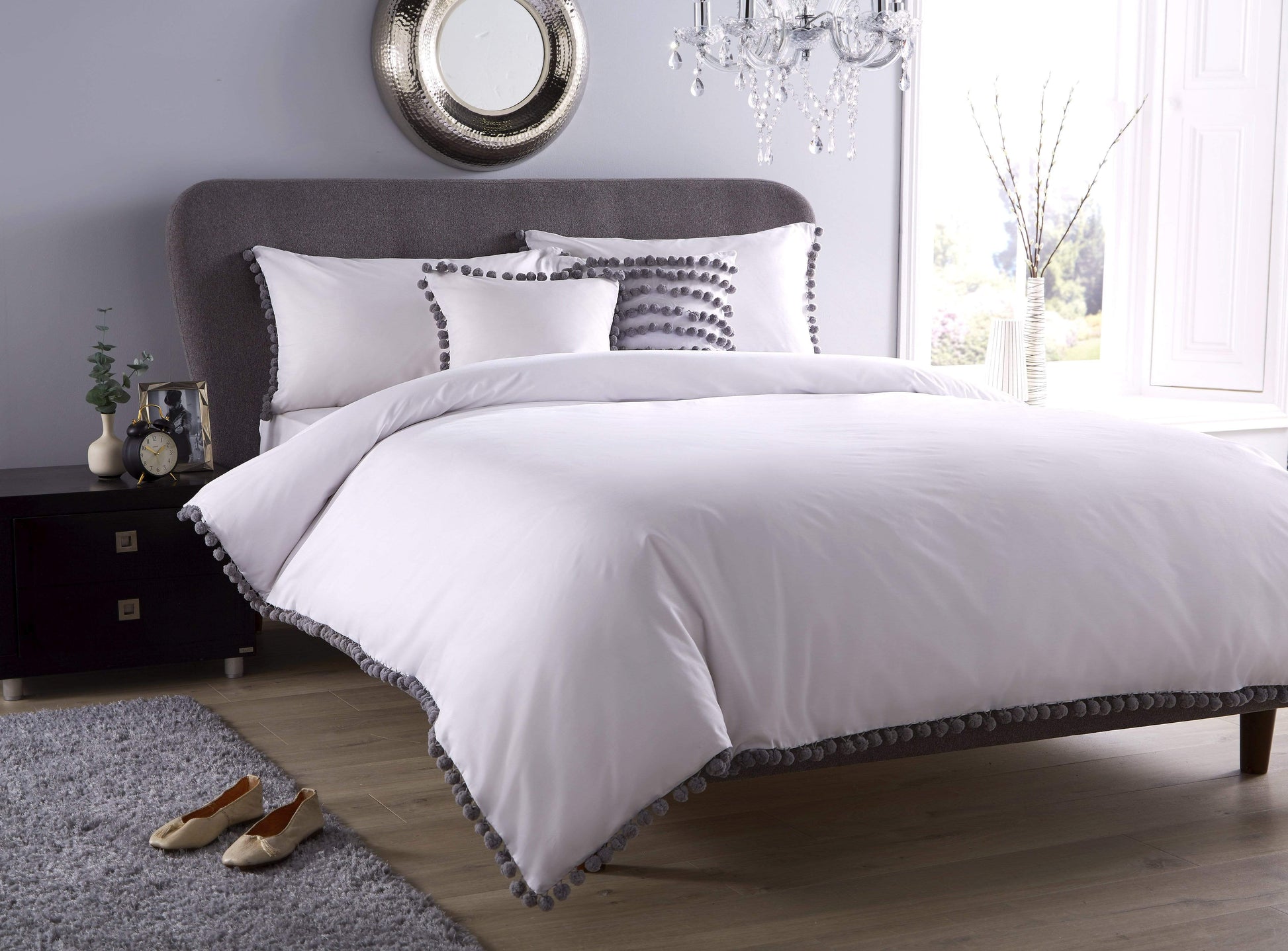 OLIVIA ROCCO Duvet Cover SINGLE / WHITE Pom Pom Duvet Set Wholesale Manchester UK
