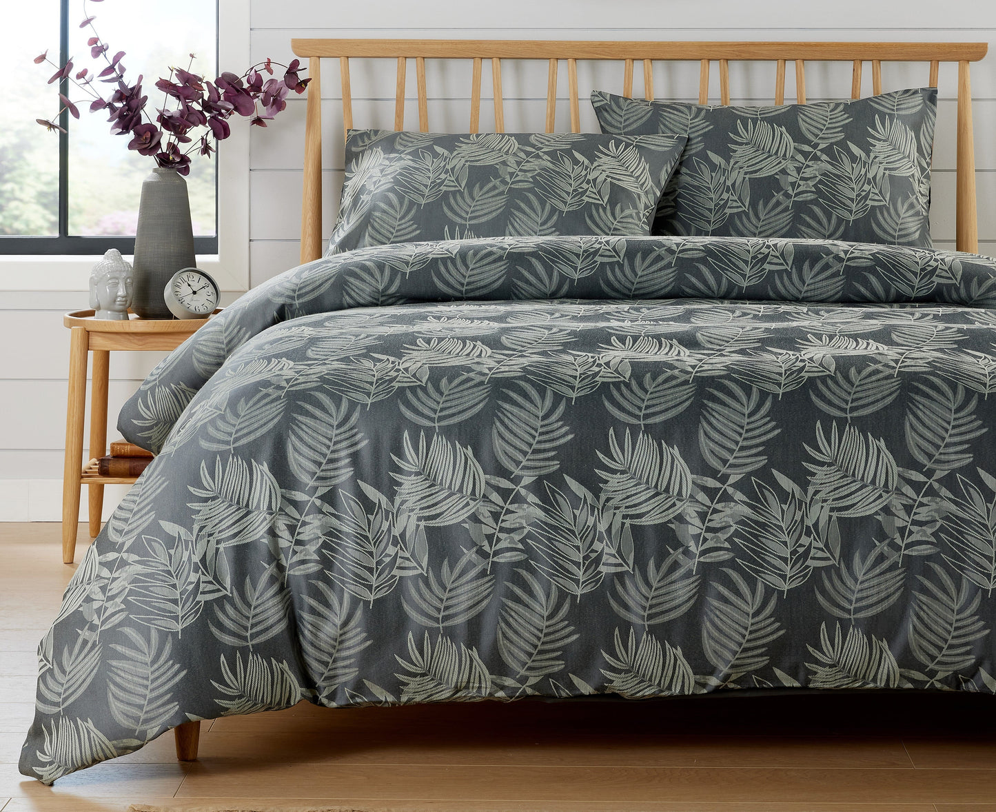 OLIVIA ROCCO Duvet Covers SINGLE / CHARCOAL Leaf Jacquard Duvet Cover Sets Wholesale Manchester UK