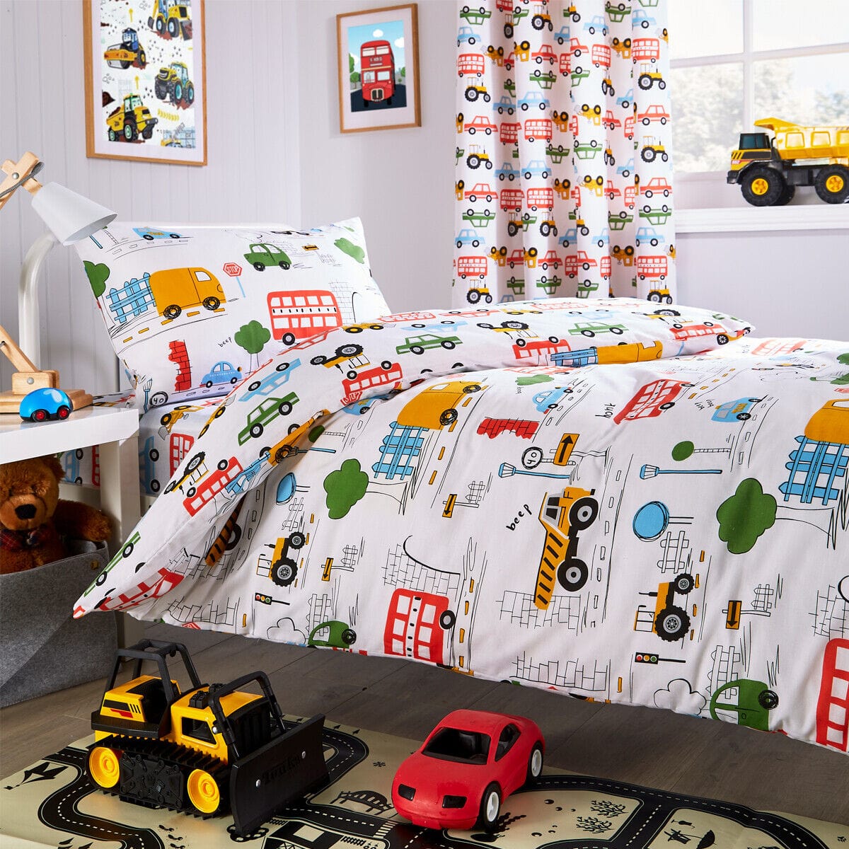 OLIVIA ROCCO Duvet Covers SINGLE DUVET SET Beep Beep Digger Trucks Kids Duvet Set Wholesale Manchester UK