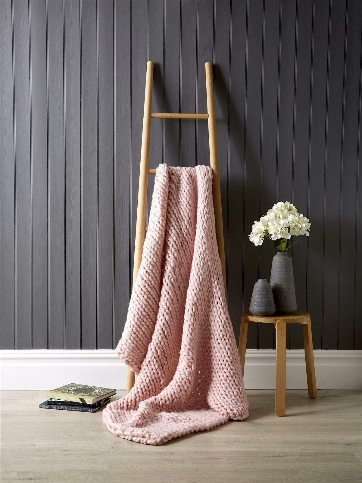 OLIVIA ROCCO Throw 120 x 150 cm / PINK Handmade Chunky Cable Knit Throw Wholesale Manchester UK