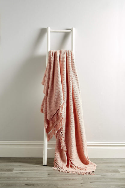 OLIVIA ROCCO Throw 127 x 152 cm / BLUSH PINK Lisbon Pure Cotton Honeycomb Throw Wholesale Manchester UK