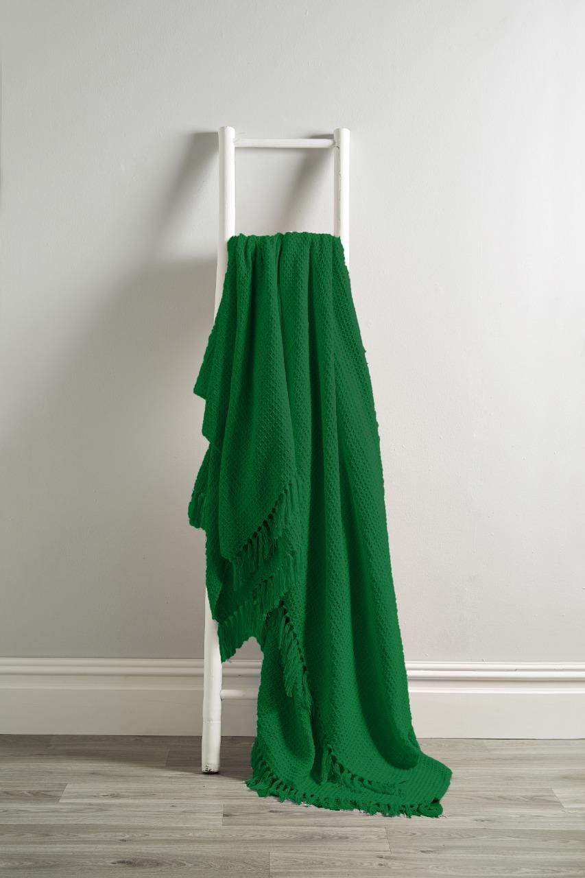 OLIVIA ROCCO Throw 127 x 152 cm / EMERALD GREEN Lisbon Pure Cotton Honeycomb Throw Wholesale Manchester UK