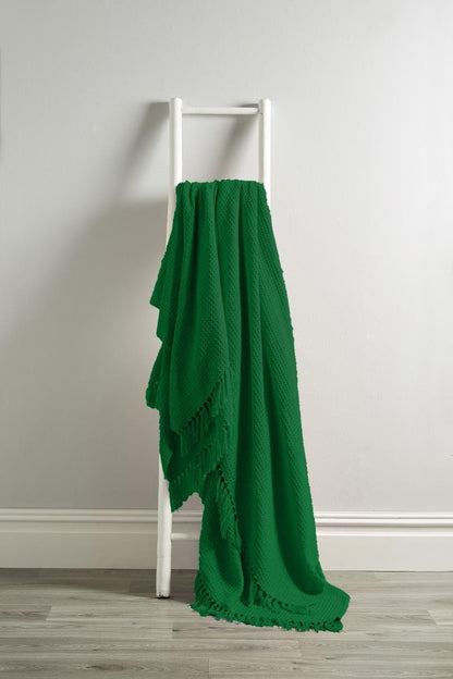 OLIVIA ROCCO Throw 127 x 152 cm / EMERALD GREEN Lisbon Pure Cotton Honeycomb Throw Wholesale Manchester UK