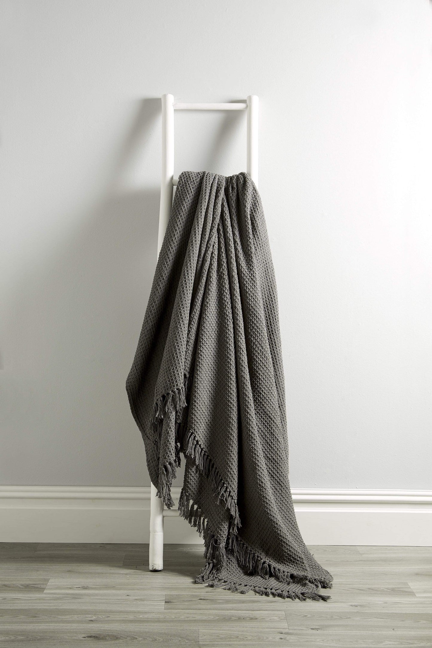 OLIVIA ROCCO Throw 127 x 152 cm / GREY Lisbon Pure Cotton Honeycomb Throw Wholesale Manchester UK