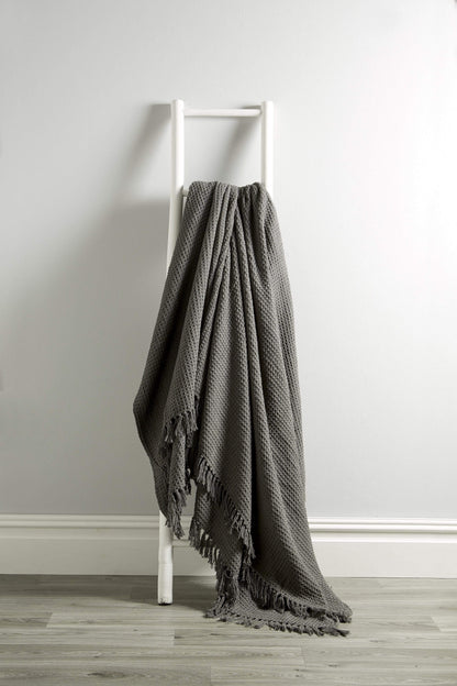 OLIVIA ROCCO Throw 127 x 152 cm / GREY Lisbon Pure Cotton Honeycomb Throw Wholesale Manchester UK