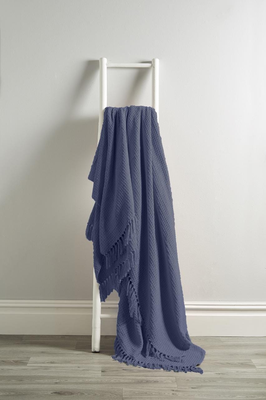 OLIVIA ROCCO Throw 127 x 152 cm / NAVY Lisbon Pure Cotton Honeycomb Throw Wholesale Manchester UK