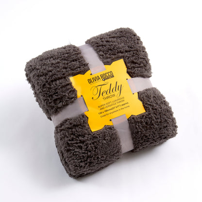 OLIVIA ROCCO Throw 130 x 180 cm / CHARCOAL Fluffy Huggable Teddy Throw, Cosy & Snug Blanket Wholesale Manchester UK