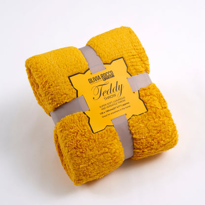 OLIVIA ROCCO Throw 130 x 180 cm / OCHRE Fluffy Huggable Teddy Throw, Cosy & Snug Blanket Wholesale Manchester UK