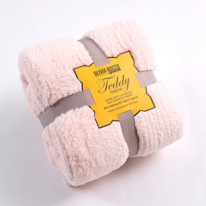 OLIVIA ROCCO Throw 130 x 180 cm / PINK Fluffy Huggable Teddy Throw, Cosy & Snug Blanket Wholesale Manchester UK