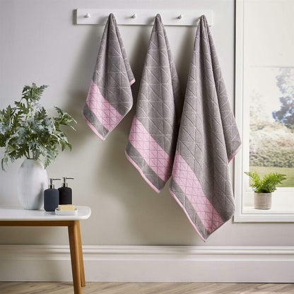 OLIVIA ROCCO Towel HAND TOWEL / GREY / PINK Inca Diamond Jacquard 600GSM Towels Wholesale Manchester UK