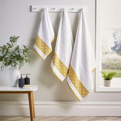 OLIVIA ROCCO Towel HAND TOWEL / WHITE / OCHRE Inca Diamond Jacquard 600GSM Towels Wholesale Manchester UK