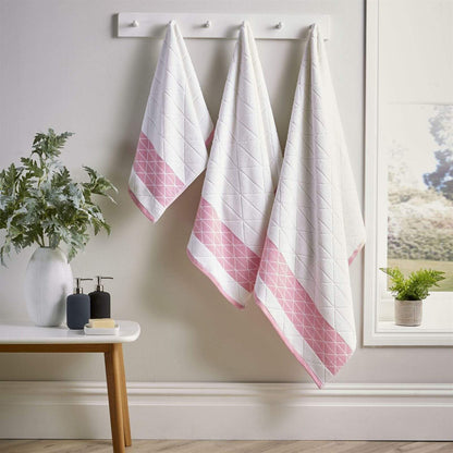 OLIVIA ROCCO Towel HAND TOWEL / WHITE / PINK Inca Diamond Jacquard 600GSM Towels Wholesale Manchester UK